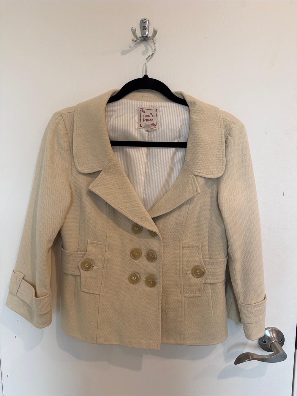 Nanette Lepore Cream Double-Breasted Pea Blazer